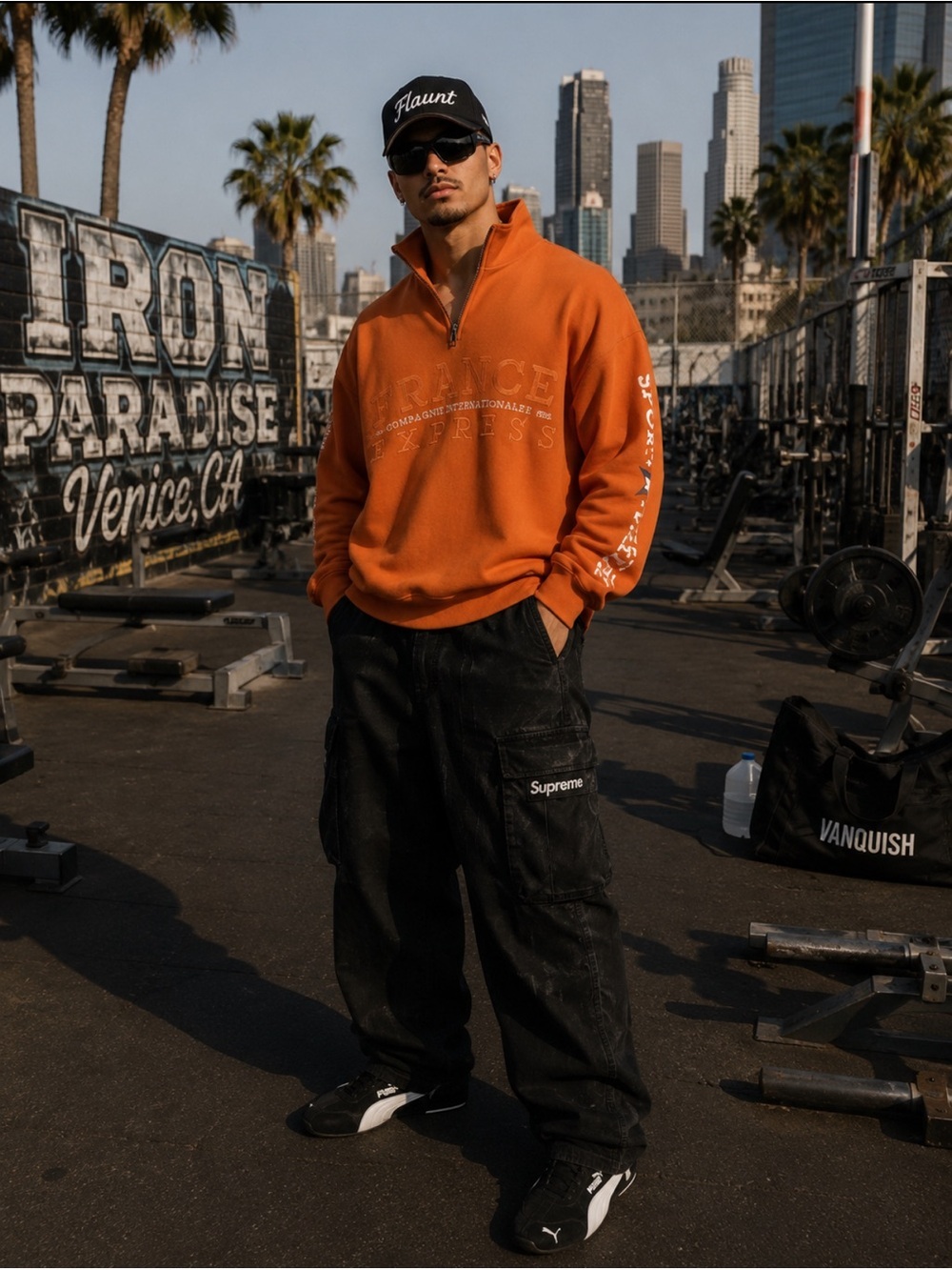 VTG Express France Athlétique Men's Small Orange 1/4 zip Mock Neck Sweatshirt